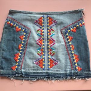 Free People - embroidered tribal Denim Skirt!